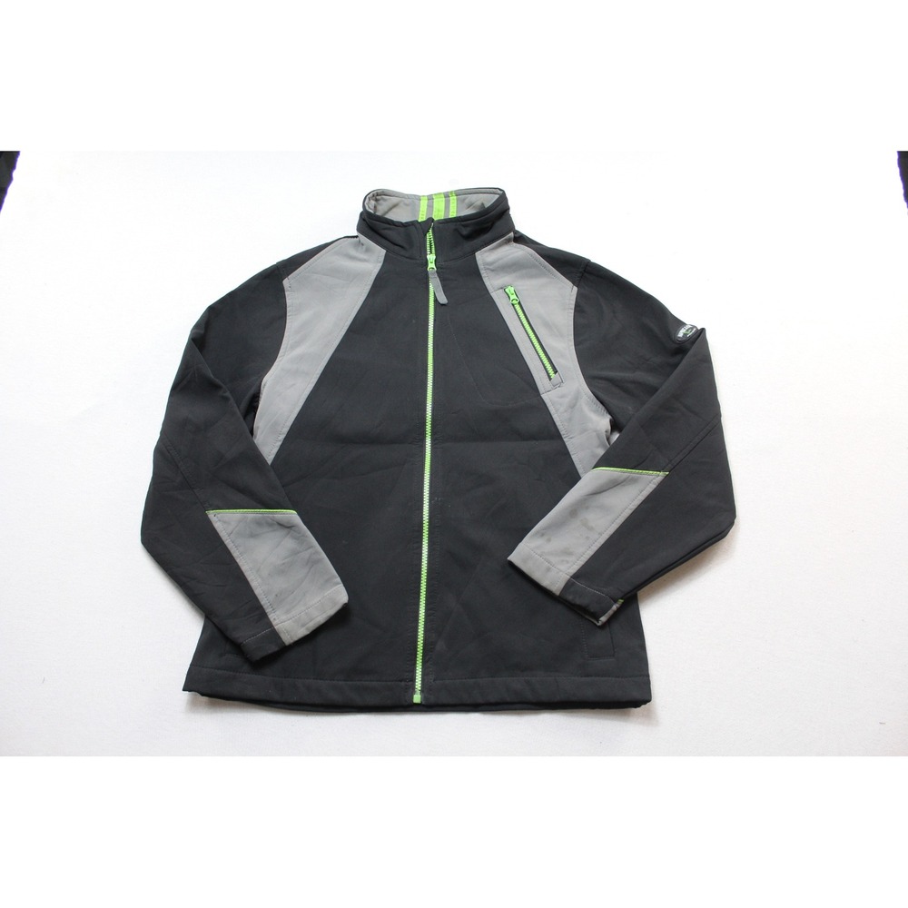 Hawke & Co Softshell Jacket Kids Large Black Gray Neon Green Good Colorblock